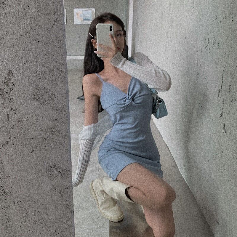 ブルースリングVネックワンピースレディース初秋セクシータイトフィットヒップスカート2020新ベーススカート ブラックストロベリース41816929224