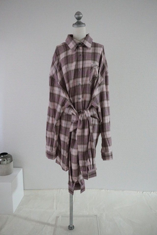 Tie Check Shirt Dress (Pink)   2601-24-017