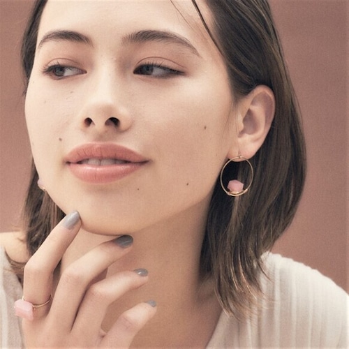 新春福袋14kgf*Guava Quartz wrapped pierced earring + ring set