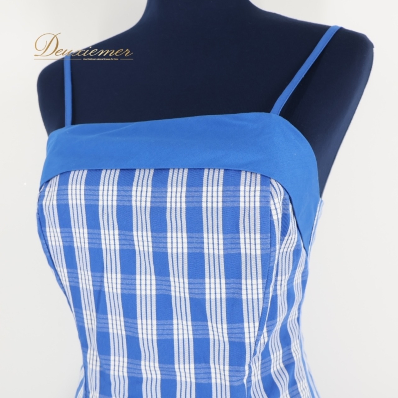 フラダンス 衣装 ワンピース ドレス ブルー系 MAPUANA フラ ダンス チェック柄 キャミソール 青 白 ハワイ製 ハワイアン アロハ 鮮やか かわいい ふんわり 華やか ホワイト系