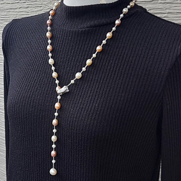 パールネックレスY字スタイルホワイトオレンジ淡水パール