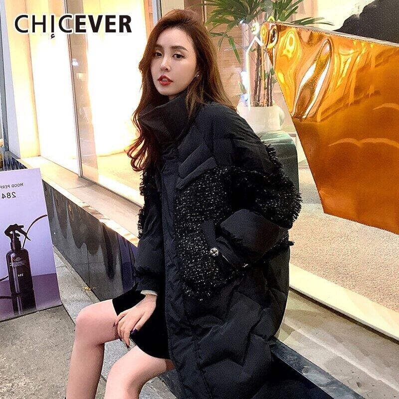 CHICEVERルースコットンコート女性スタンドカラー長袖パッチワーク厚手のサストランスコート服2020 ロング 6base580536963480