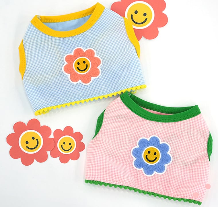 smile flower crop top S ~ XL 2color / 犬服 春夏 新作 可愛い 犬の服 Tシャツ ショート丈 トップス crop top おぱんつカット お揃い ドッグウェア 涼しい ストレッチ カラフル top159