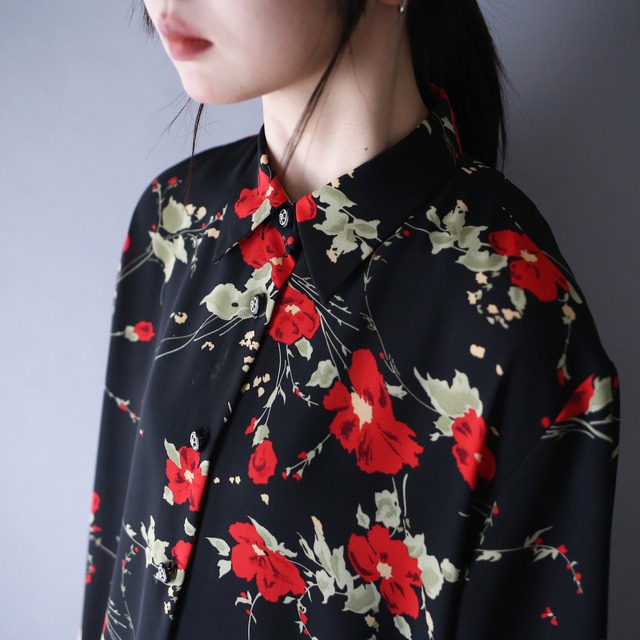 beautiful flower pattern and good button design h/s shirt