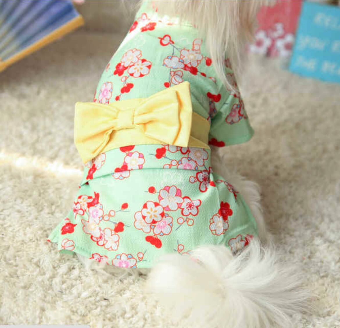 女の子用 古風リボンタイプ 浴衣 犬服 ドッグウェア 犬用浴衣 犬用着物 Dog Wear Ange