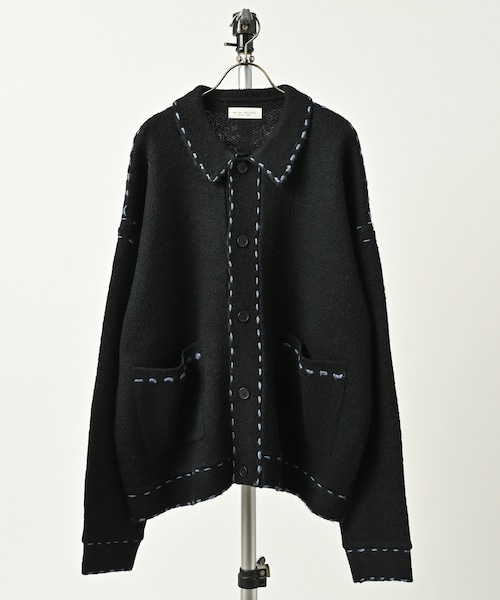 many men many mind Brushed Acrylic Hand-Stitched Knit Jacket (BLK) M2621010