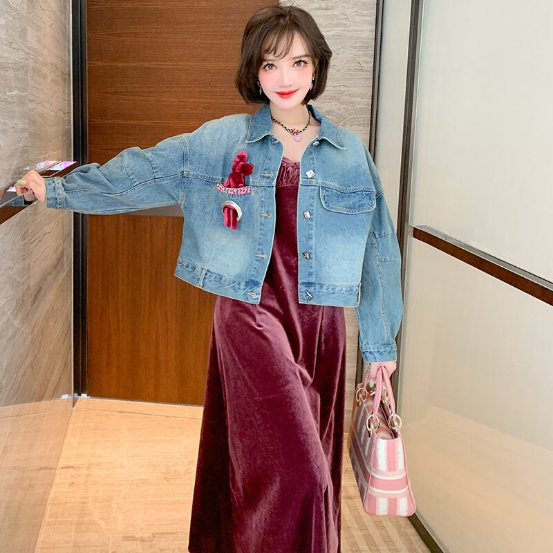 スタンダードバックプリント柄ルーズショートジャケット レトロ MIUCO34270665735