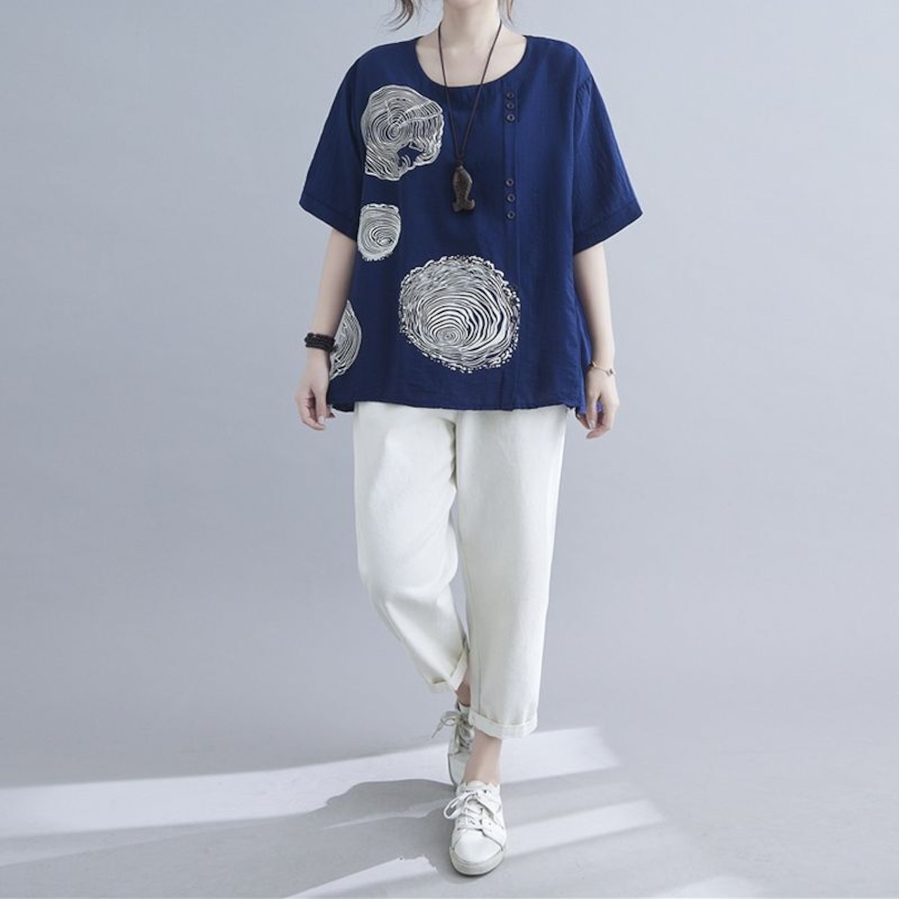 木目調プリントフロントボタン シャツ 30221