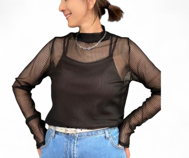 チュールハイネック（太ストライプ）/NO.1252041