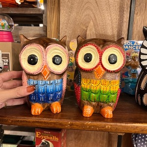 Wooden Owl Carvin M　木彫りフクロウ M 2Type　フクロウ　オブジェ　雑貨　飾り　アニマル