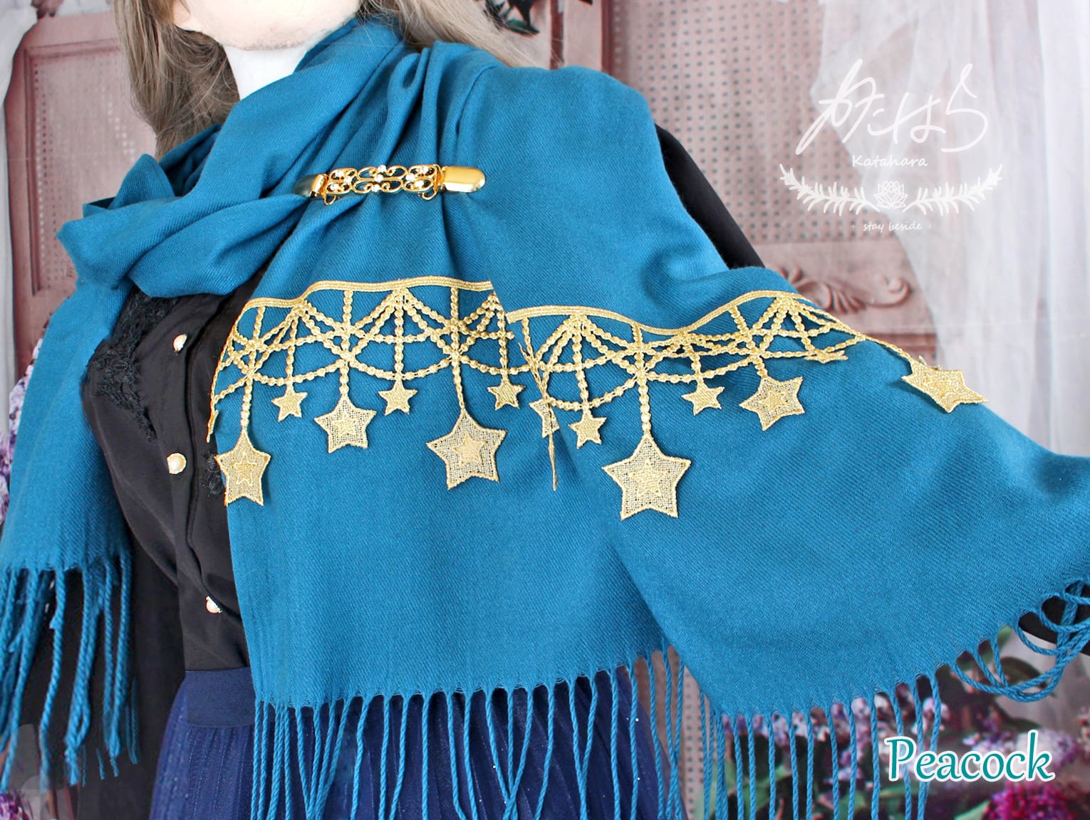 レースの星降るマフラーストール 「サーカス・ナイト」 | 方原 ❀ 刺繍