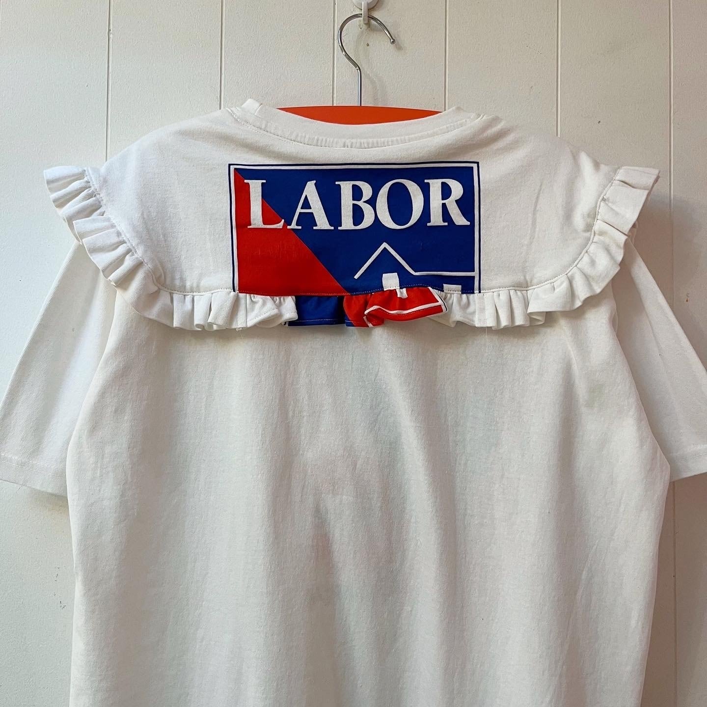 remake : frill open collar white big T-shirt / 01