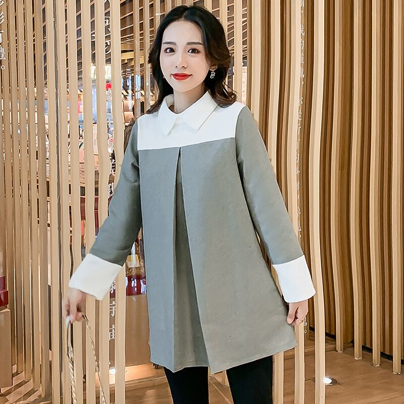 【新作】【送料無料】 マタニティウェア2020秋と冬の新しいウールステッチ人形の襟のドレス、年齢を減らすミドル丈のファッションマタニティドレス-アリババ オータム 秋物 ウィンター 冬物 expec247416405357