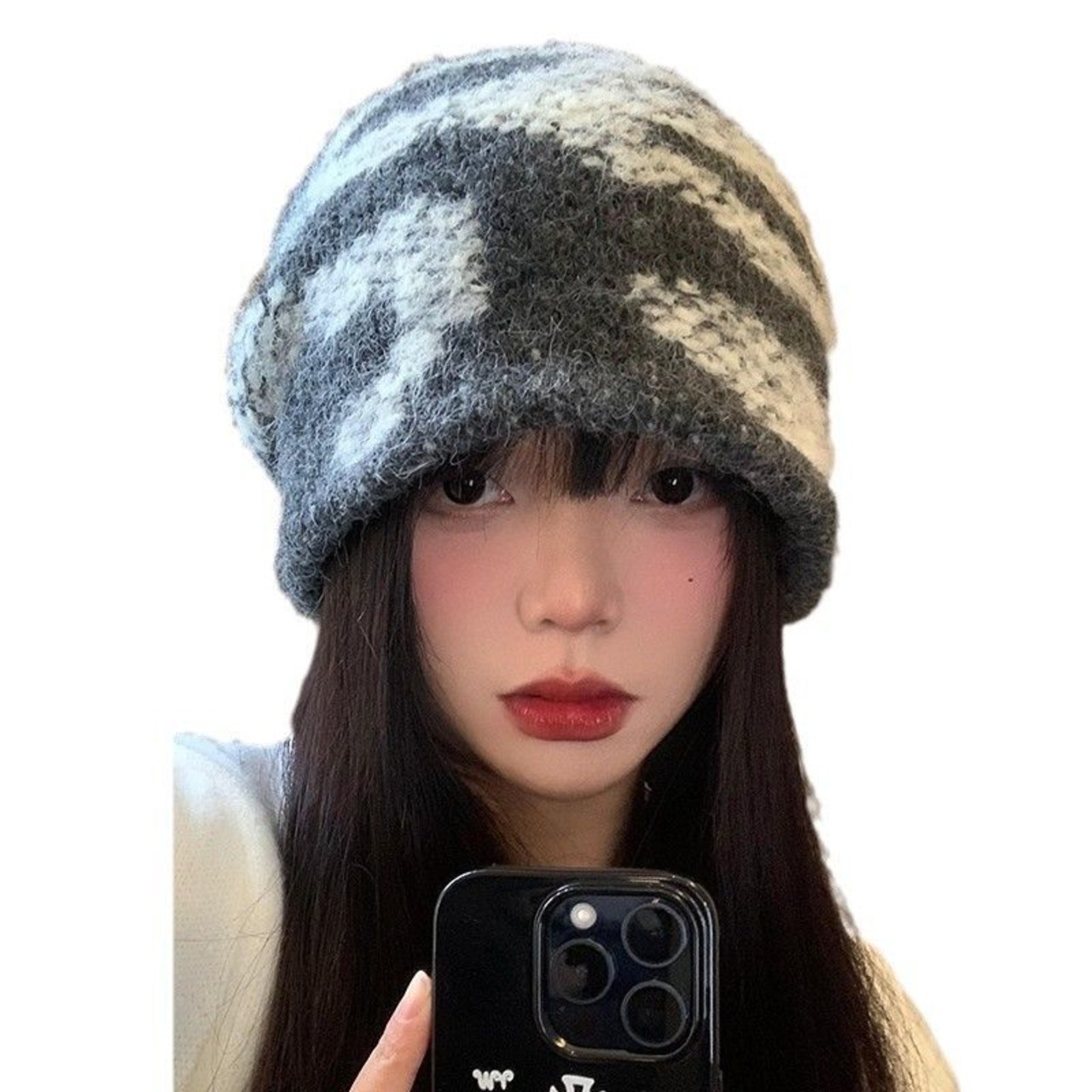 ウールニットグレーモヘアビーニー