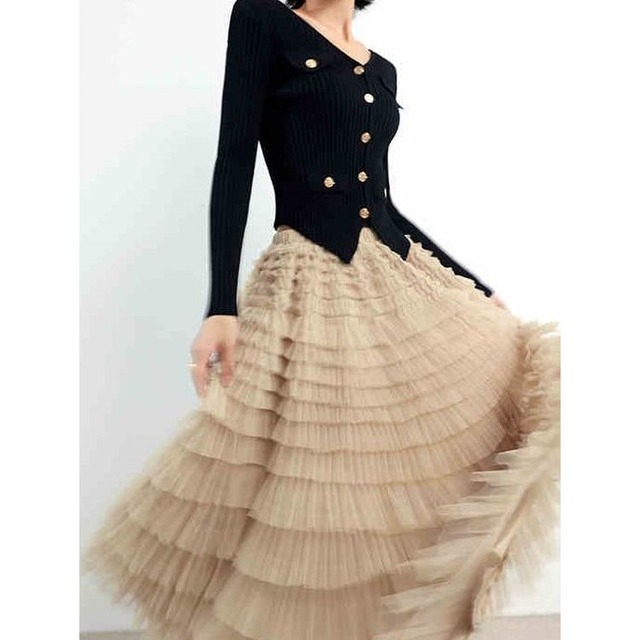 3color チュール フリル ティアード スカート 24376