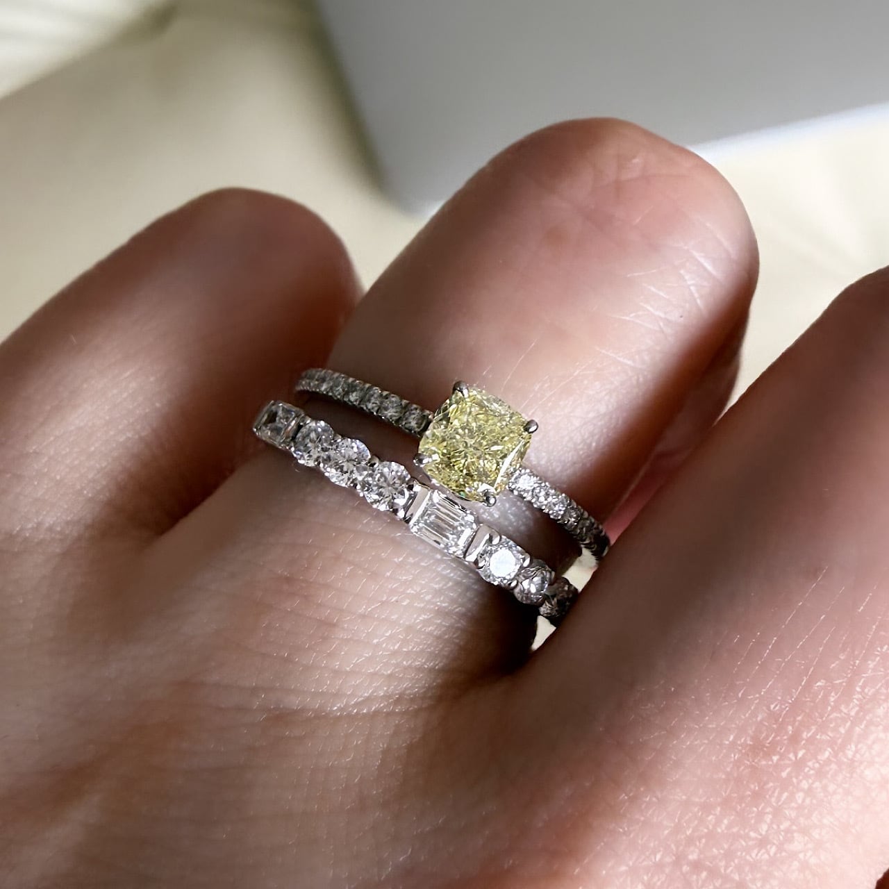 ファンシー ライトイエロー ダイヤモンドリング 0.523ct プラチナ