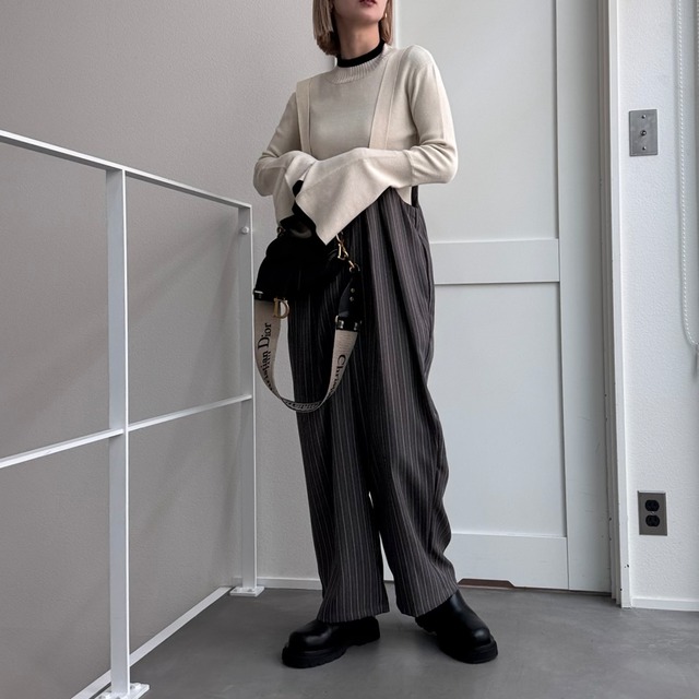 【鹿児島先行販売】ピンストライプサロペットPT/チャコール