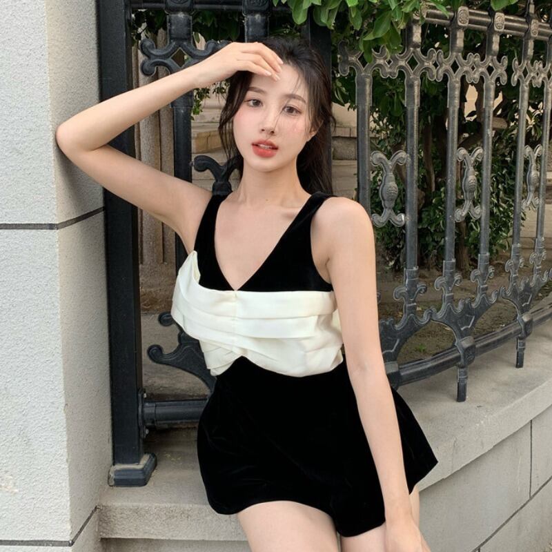 ブラックカジュアルパンツ スタンダードジャンプスーツ オールインワン サマーショーツ ウェスト薄手 レトロ 大人ガーリー スウィート キュート 夏物 ブルマー YY-ファッション547683857