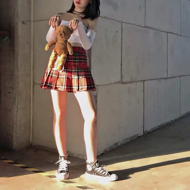 チェック ミニスカート プリーツ ガーリー ボトムス ロンドン 赤