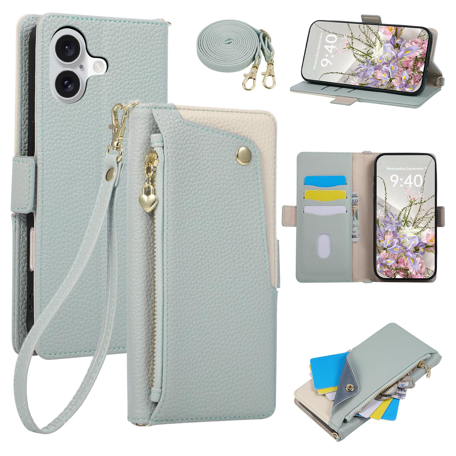 LBLB iPhone 17 用 ケース 手帳型 いphone17 ケース ショルダー 表面ポケット (ブルー)