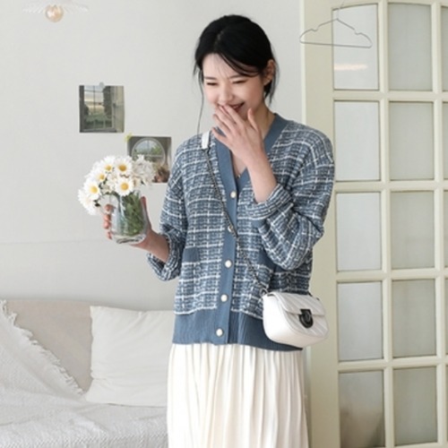 カーディガン レディース オフィス ショート ショート丈 長袖 長袖カーディガン 柄 ツイード ニット ツイードニットカーディガン Vネック カジュアル おしゃれ 防寒 羽織 秋冬 ボタン 可愛い