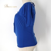 社交ダンス 衣装 トップス ブラウス ブルー系 チャコットロイヤルダンス Chacott ROYAL DANCE レッスン 練習 青 スリット袖 ビジュー リボン ドルマンスリーブ 大人っぽい 上品 おしゃれ フレア かわいい 華やか 鮮やか フェミニン お洒落 シンプル エレガント 軽やか ダンスウェア レディース スタイリッシュ