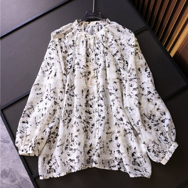 Sheer Floral Print Puff Sleeve Blouse TO0906