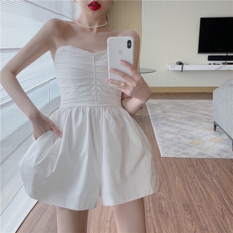 トップス ジャンプスーツ オールインワン レディースサマーショーツ 薄手ハイウェストウェストホワイト 夏物 ブルマー セブンプリンセス55682609301