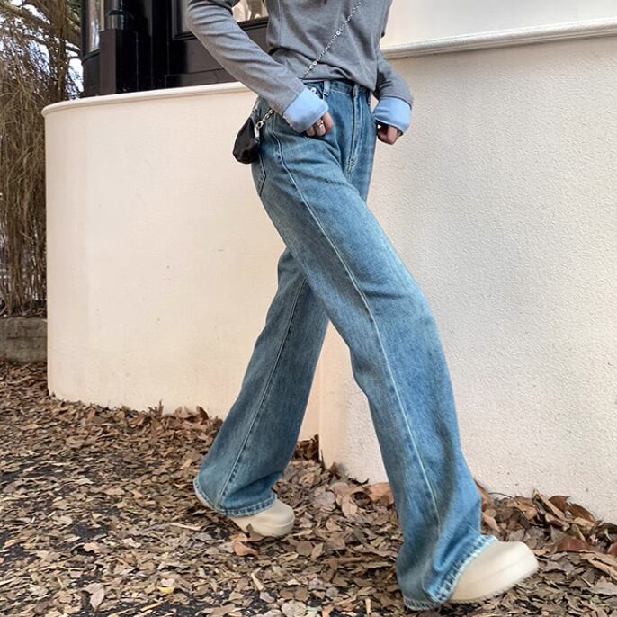 straight flare washed denim