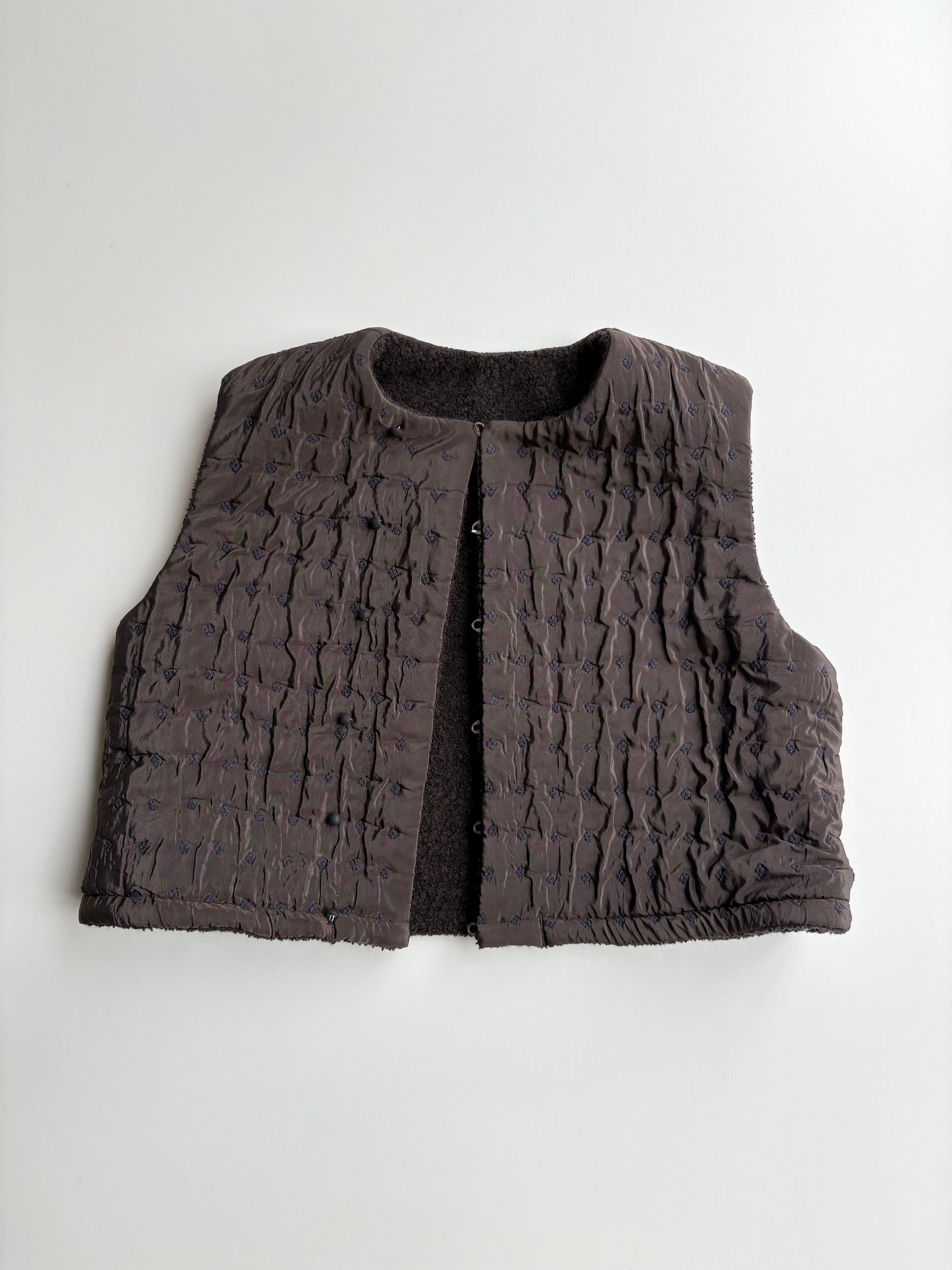 qiri】flower dot quilt jacquard short reversible vest