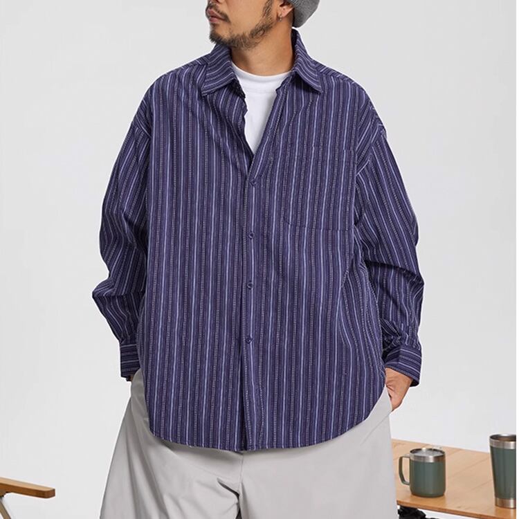 ★CONTRAST STRIPED LONG SLEEVE SHIRT　　　A0814