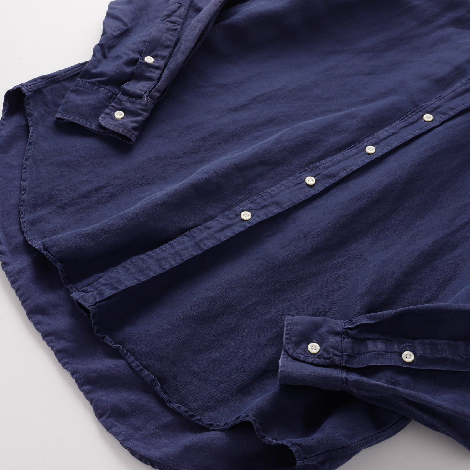 極美品】80s Ralph Lauren special silk linen shirt fade navy big