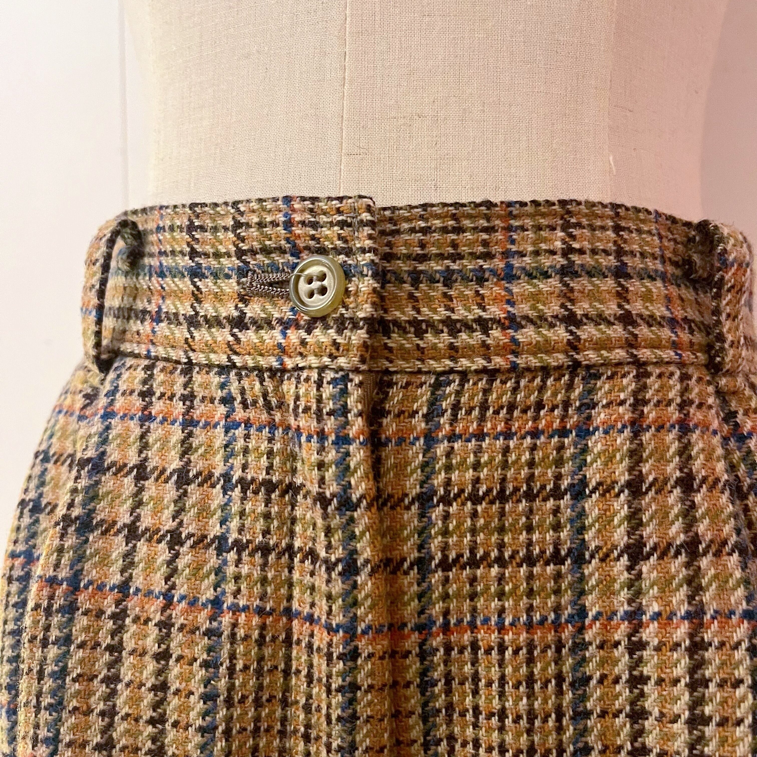 beige check wool tuck pants