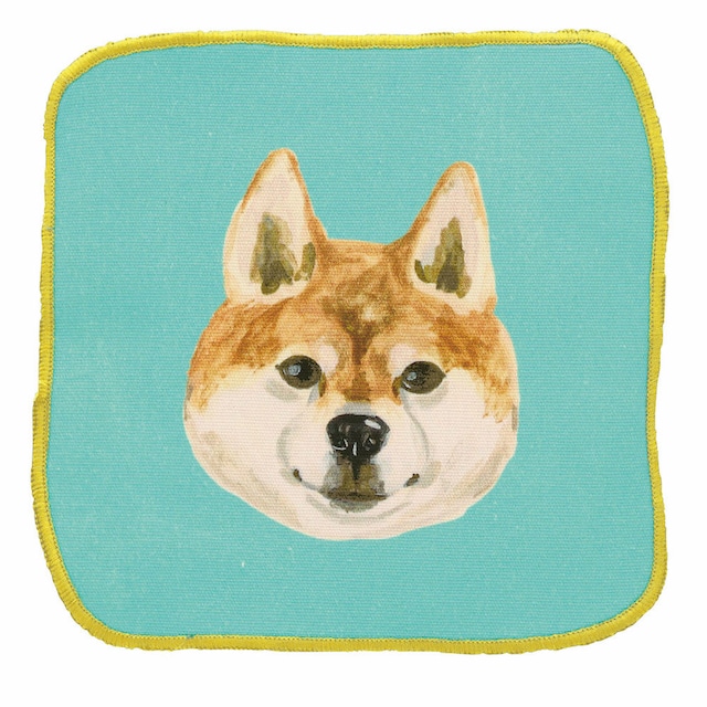 小池ふみ ハンドクロス/ Shiba Inu 16x16cm 表面綿100% メガネやスマホも拭ける KF014