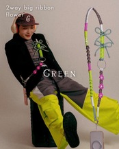 2way big ribbon flower strap Green