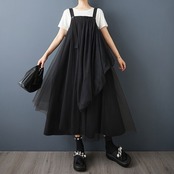 チュールレイヤード サスペンダースカート 00101