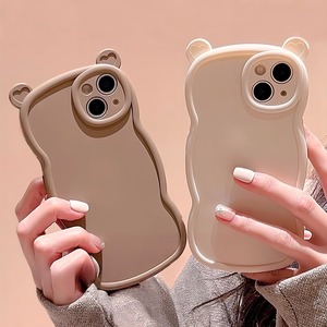 【数量限り】saymi クマ 耳 ハート ウェーブ おしゃれ 韓国 iPhone16 ケース すべすべマットな手触り 可愛いシルエット 淡色 ミルク ホワイト チョコ ブラウン 茶色 アイボリー (ミルクホワイト iPhone16)