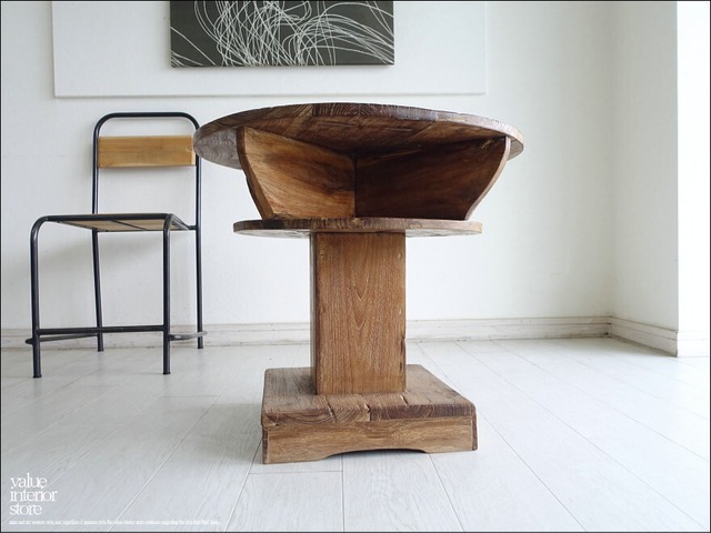 ヴィンテージサイドテーブルAnqbo20 丸テーブル 円形テーブル 什器 コーヒーテーブル チーク材 一点物 再生家具 無垢材家具