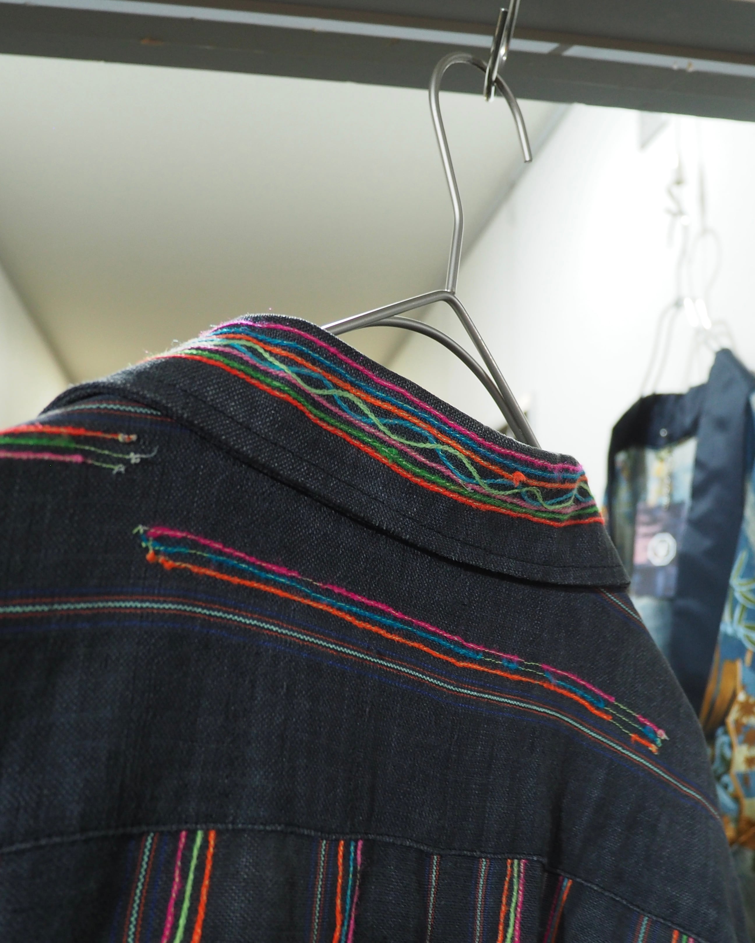 Colorful Thread Stripe Embroidery vintage Over Dyed shirt