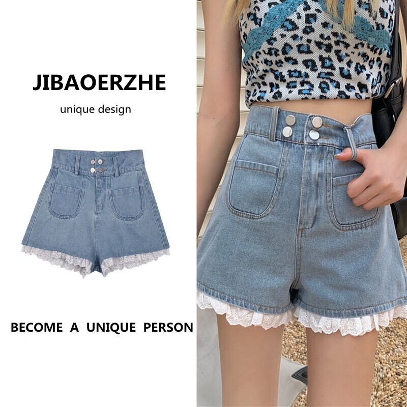 サマーショーツ ハイウェストウェストカジュアルパンツ レース 夏物 ブルマー ステッチ ケッペル9908504961