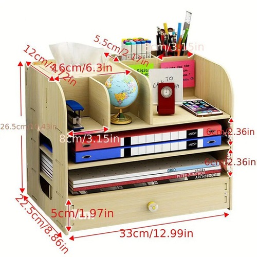 デスク収納 木製 A4収納可 小物収納 書類収納 幅40cm ペンホルダー 引き出付 多機能収納棚 北欧