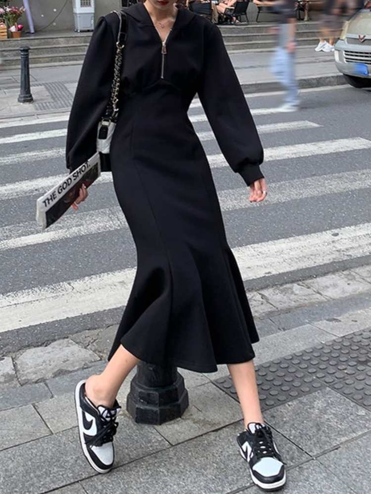 ワンマイルコーデ ハーフジップパーカーワンピース 長袖 お出かけ カジュアル オシャレ 大きいサイズ 韓国 CH9420