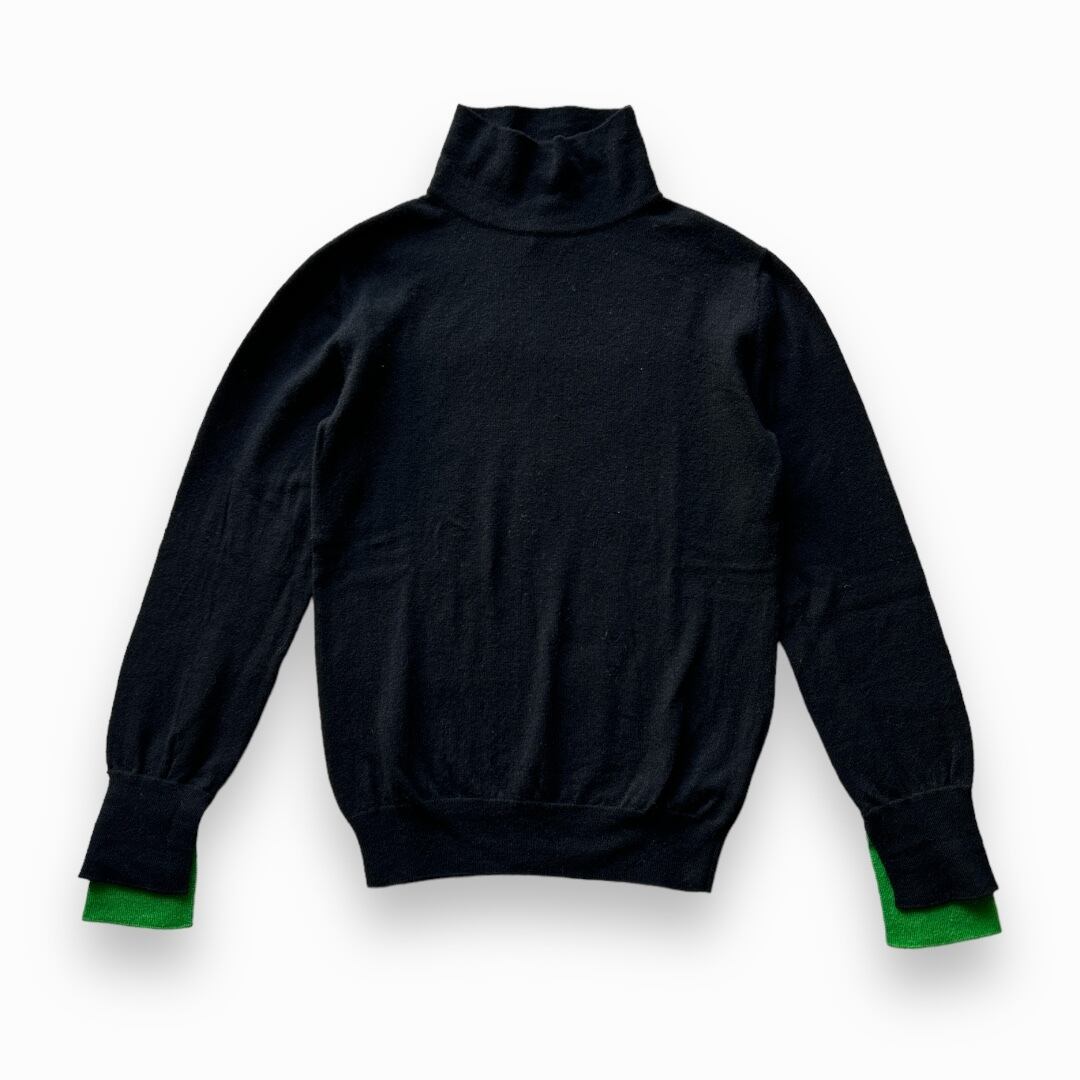 Layered Sleeve High Neck Knit-Black〖ENTO〗レイヤードスリーブハイネックニット