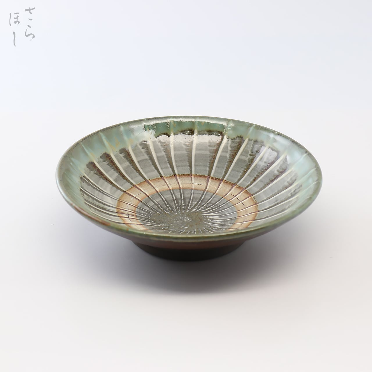 小鹿田焼 小袋窯 5寸皿 打ち刷毛目 青流し 直径約15cm 中皿 陶器 和食器 民藝