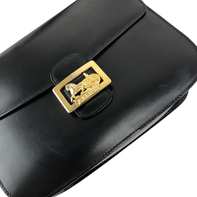 CELINE セリーヌ ショルダーバッグ ブラック ホースキャリッジ レザー vintage ヴィンテージ オールド jw6dji