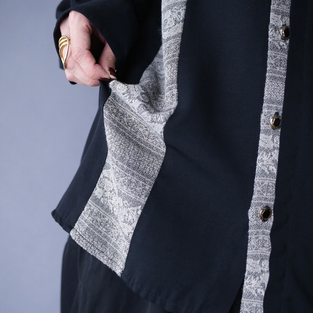 switching gimmick design loose silhouette band-collar shirt