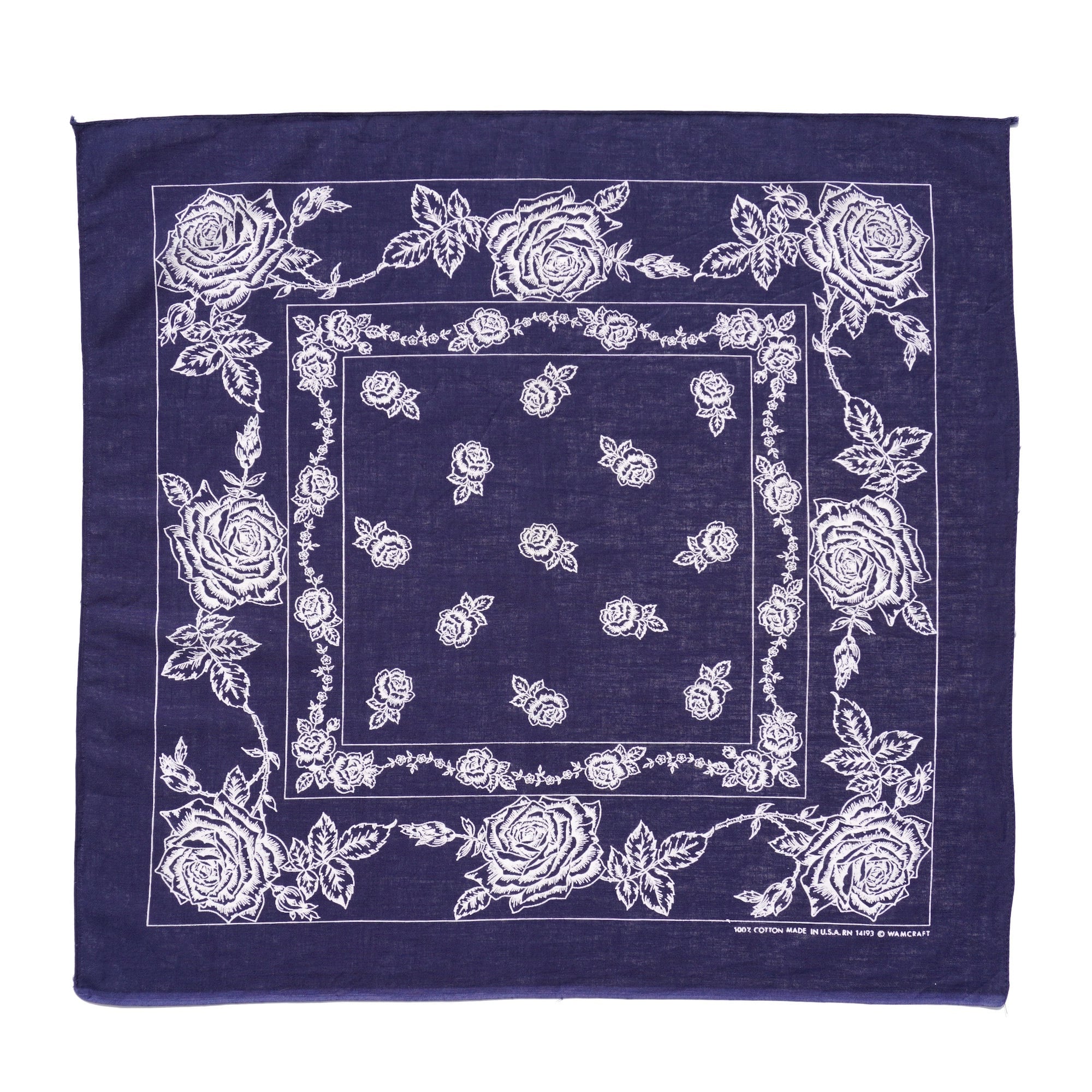 希少 1970's ヨーロッパヴィンテージ 100％コットン 1970's USA製 [WAMCRAFT] リアルローズ柄 ヴィンテージバンダナ
