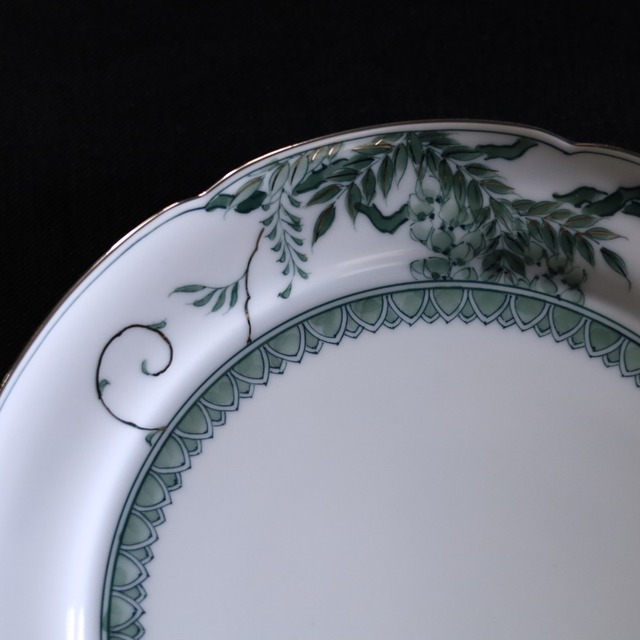 AS 平戸松山窯 プラチナ付クロム六彩花輪花渕プレート皿