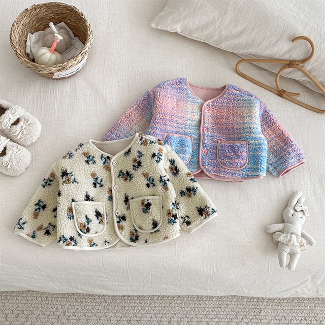 【BABY&KID】冬作フラワープリントスエードコート