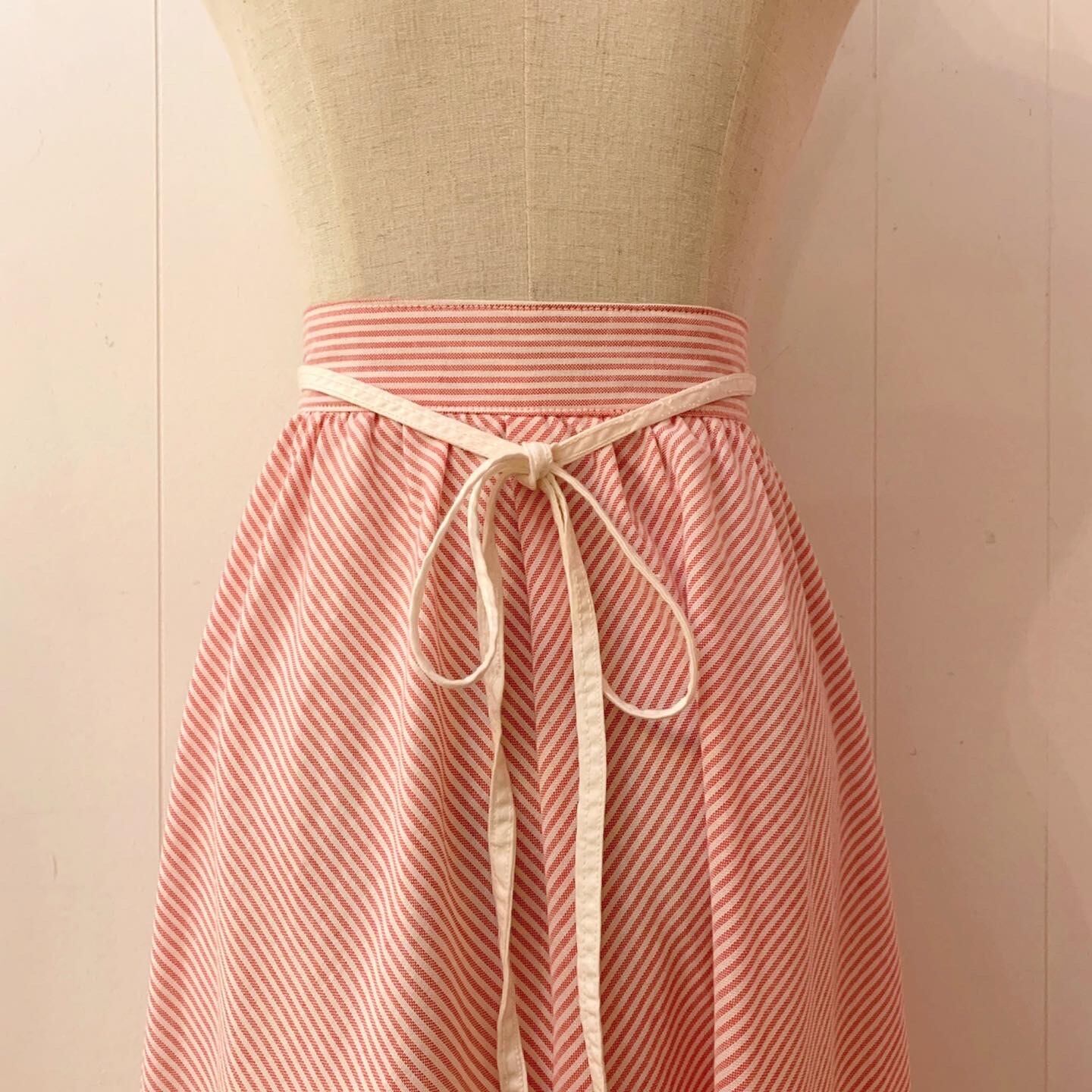 red white stripe cotton gather skirt